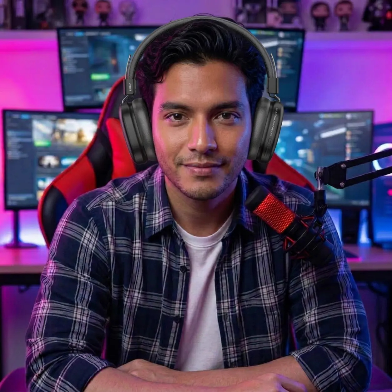 Usuario con audífonos en setup gamer